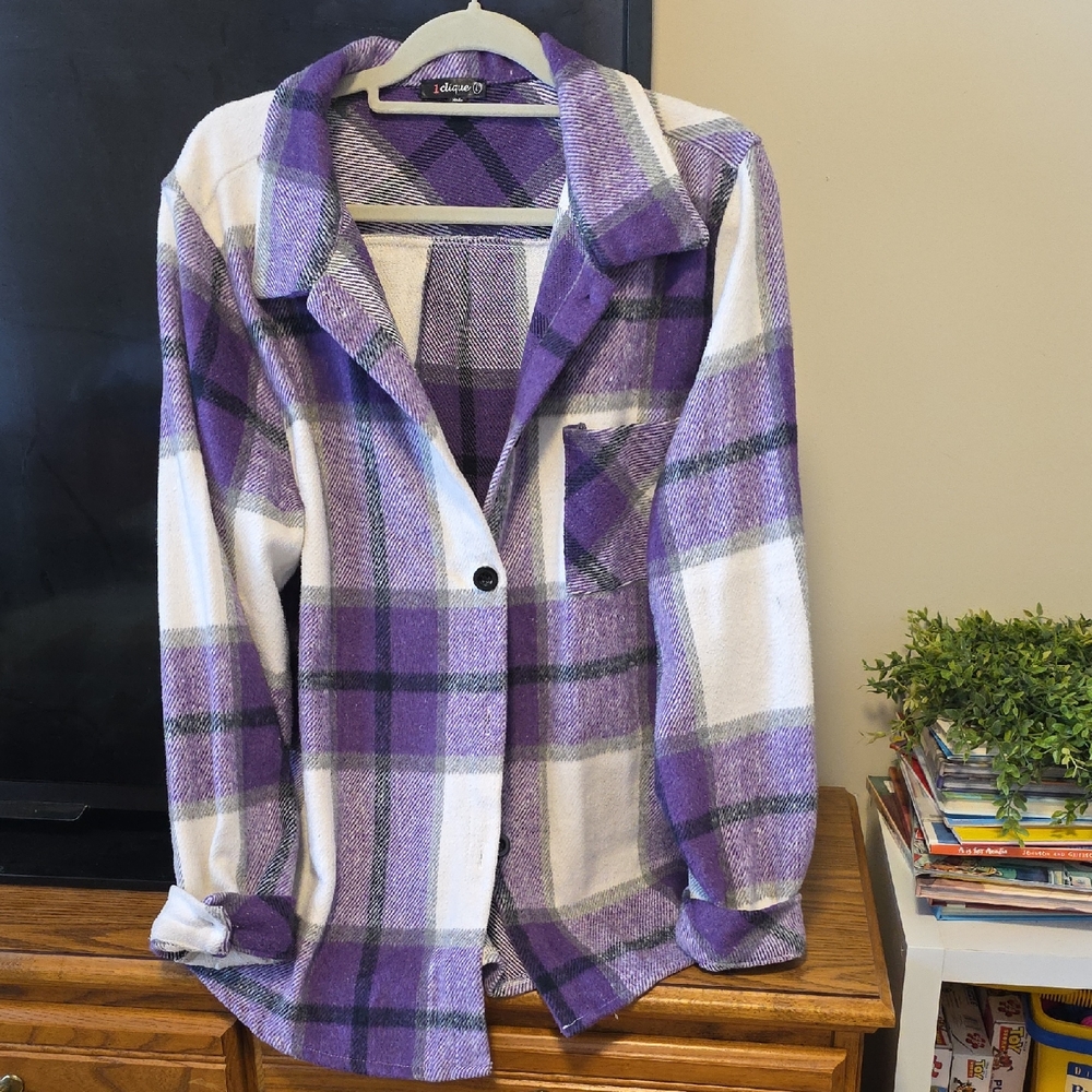 Coldwater Creek Purple and White Plaid Button Down Shirt